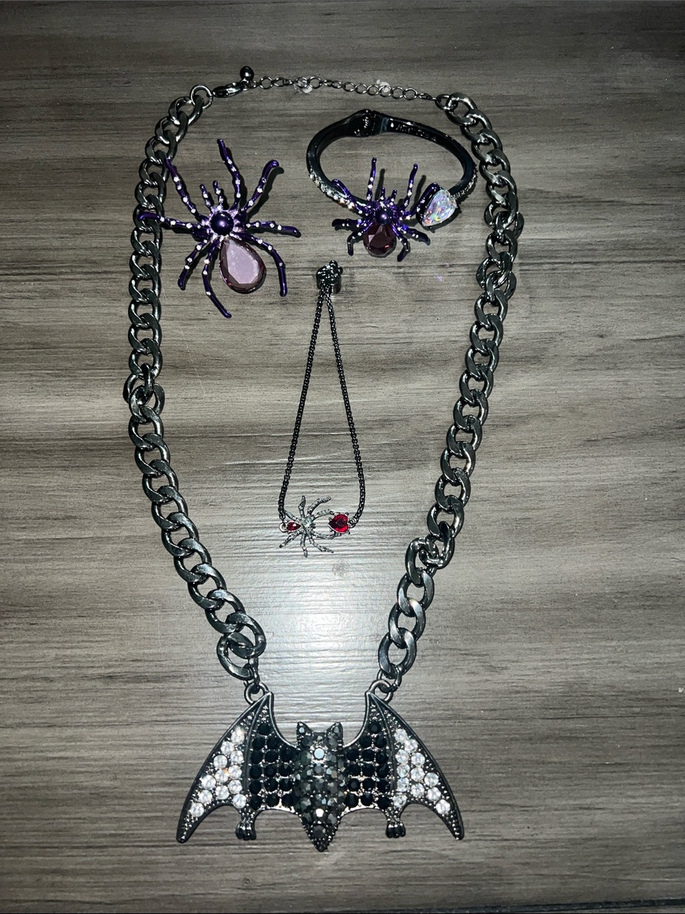Rare Spider & Bat Betsy Johnson Halloween Jewelry Bundle